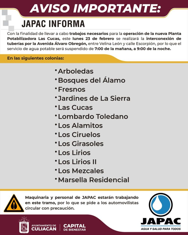 Atención: JAPAC anuncia interconexiones necesarias para poner en marcha la Planta Potabilizadora Las Cucas