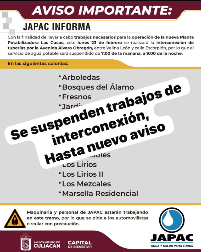Se suspenden trabajos de interconexión, hasta nuevo aviso