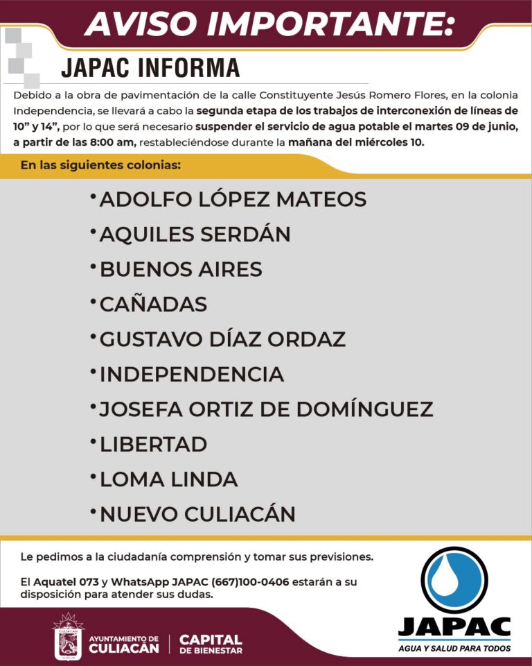 AVISO: Por pavimentación de calle, JAPAC anuncia suspensión de servicio